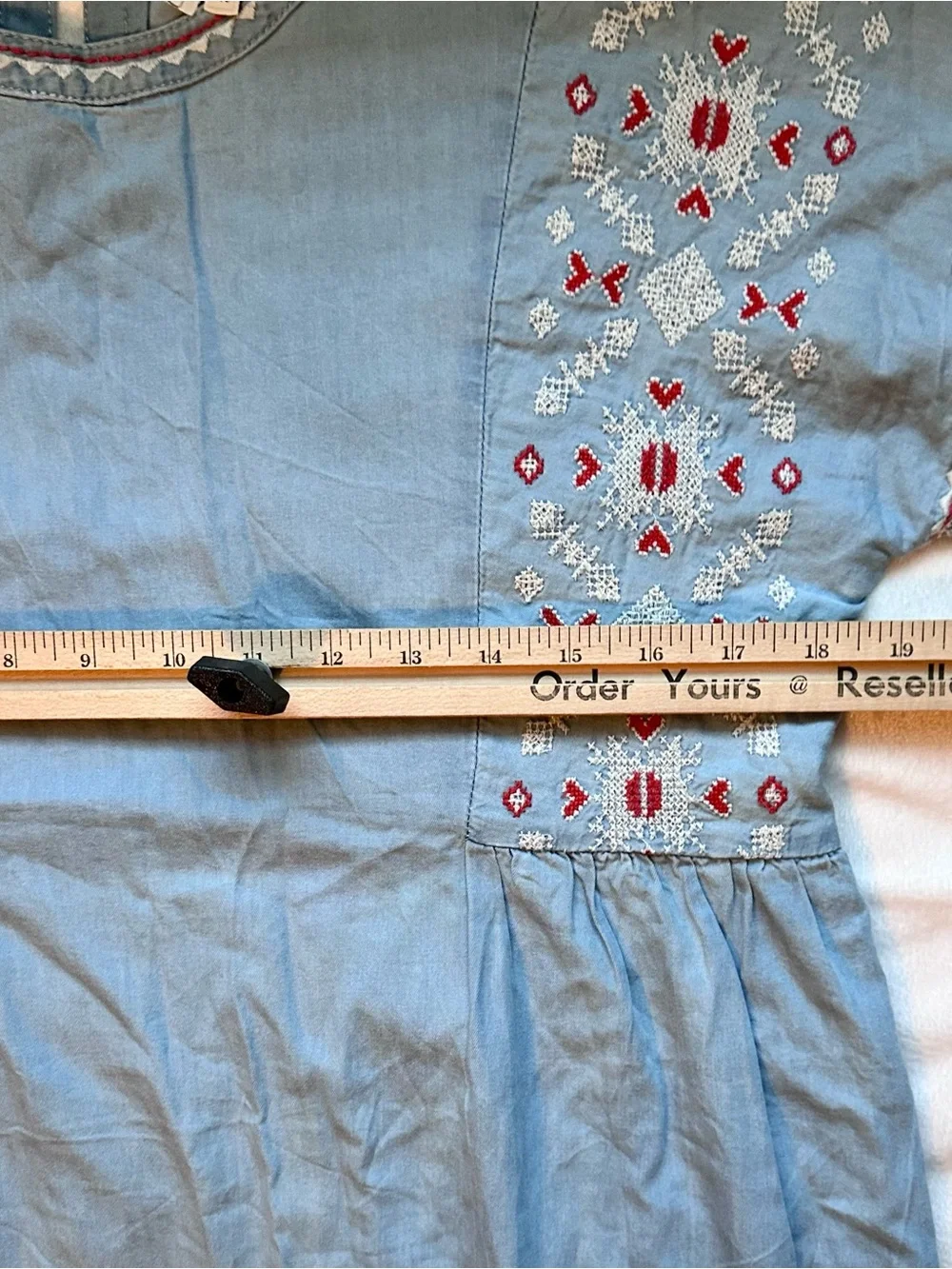 Pepe Jeans Jane Blue Denim Shift Dress 16 Girls Red White Embroidered Aztec